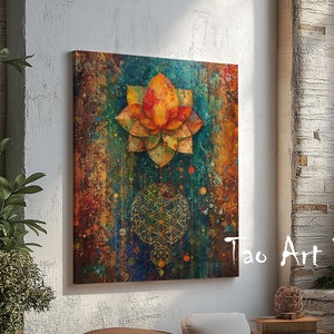 Lotus Blossom From Flower Of Life Boho Wall Art -CANVAS Version