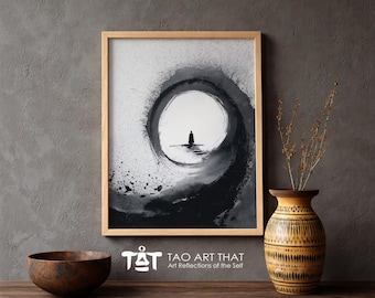 Into Stillness  – Zen Enso Circle Wall Art, Minimalist Meditation Print, Japanese Zen Decor