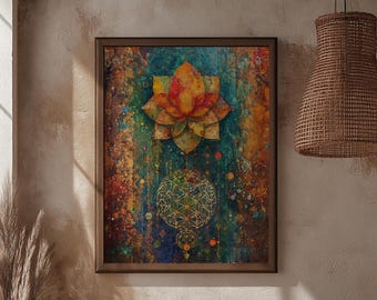 Lotus Blossom From Flower Of Life Boho Wall Art