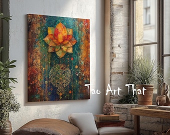Lotus Blossom From Flower Of Life Boho Wall Art -CANVAS Version