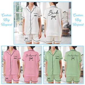 Personalized Bachelorette Party Pajama Set, Custom Bridal Party Sleepwear, Bride And Bridesmaids Short Sleeve Pajamas, Bridal Shower Gift