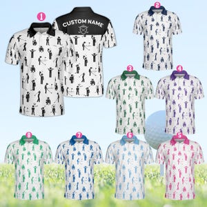 Personalized Golf Polo Shirt, Custom Name Golf Polo Shirt For Golfer, Funny Stick Figures Playing Golf Polo Shirt, Matching Golf Team Shirt