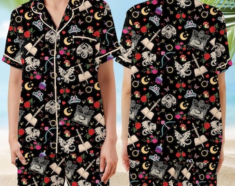 Pijama de manga corta con diseño de dragón y libro de Romantasy, ideal para amantes de los libros de fantasía, ideal para lectores y soñadores.