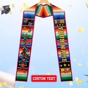 Personalized Mexican Graduation Stole, Custom Graduation Sash Class Of 2025, Butterfly Flower Mexican Graduation Stole, Estola De Graduación