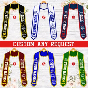 Custom Class Of 2025 Graduation Stole With Photo & Personalized Text - Satin Sash With Trim For High School & College