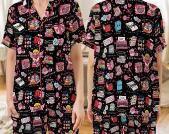 Pijama de satén para amantes de los libros, ideal para San Valentín, ideal para amantes de la lectura, corto o largo, ideal para San Valentín.