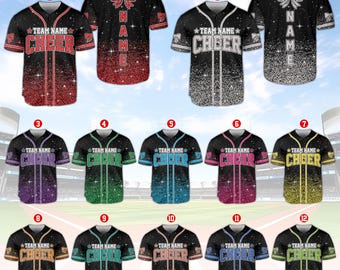 Camisa de beisebol com glitter personalizada, camisa com nome e nome do time personalizados, presentes para líderes de torcida, uniformes de líderes de torcida, mãe líder de torcida