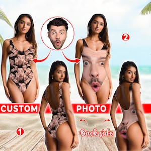 Custom Swimsuit With Boyfriend Face, Personalized Photo Bathing Suit, Women One Piece Swimsuit, Pool Party Swimwear, Summer Beach Bikini