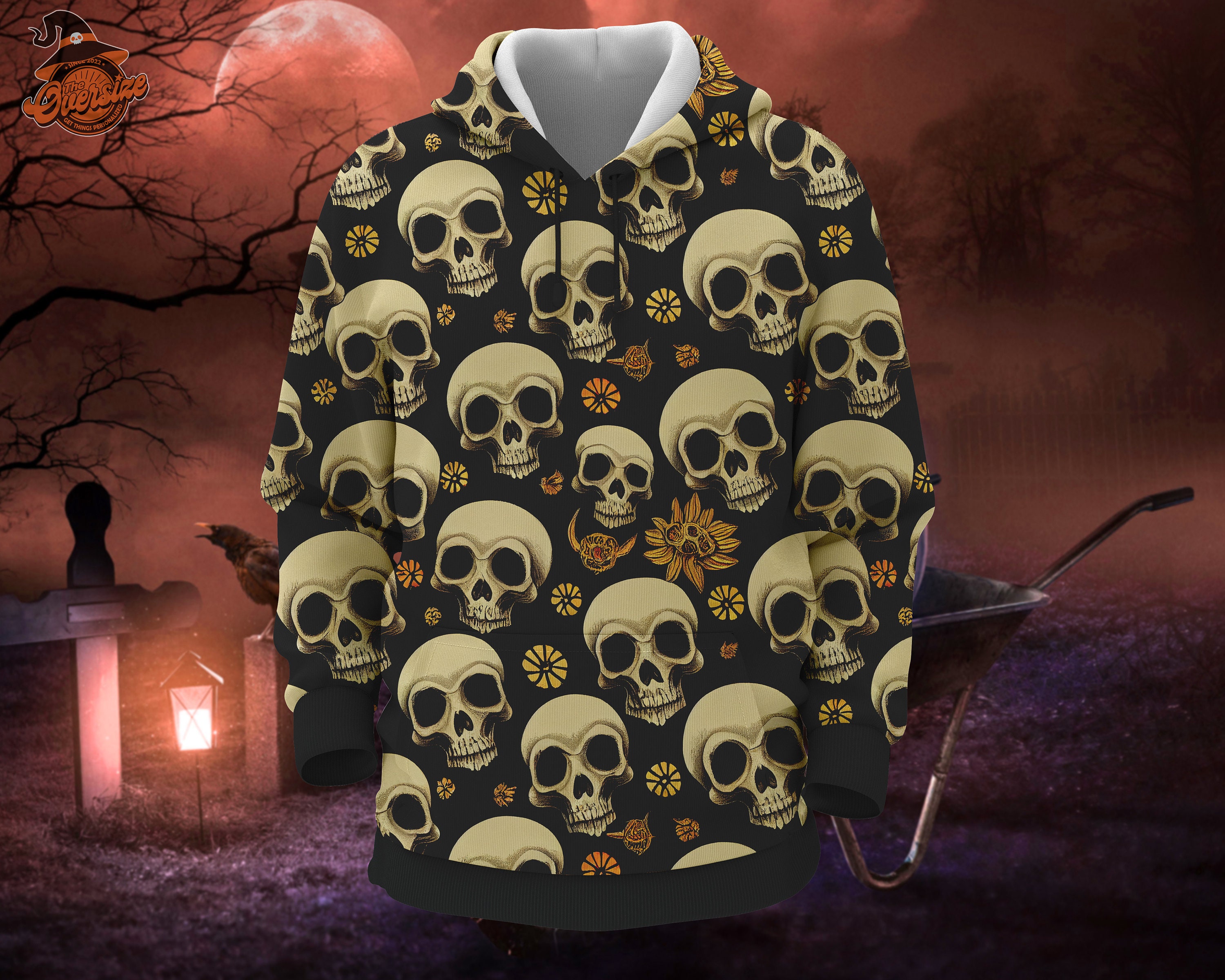 Discover Skull Peonies Flower 3D Hoodie, Costume Halloween Cosplay 3D Hoodie, Halloween Costume For Family Group Hoodie