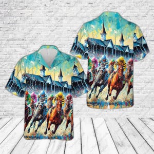 Kentucky Derby Hawaiian Shirt, Watercolor Horse Racing Button Up Shirt, Talk Derby To Me, Run For The Roses, Derby Day, Derby Party Shirt