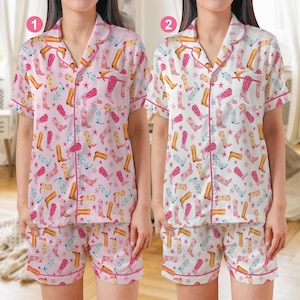 Cowgirl Boots Satin Pajama Set, Cute Western Rodeo Sleepwear for Country Girls, Pink Cowgirl Summer Pajamas, Cowgirl Gift Loungewear Set