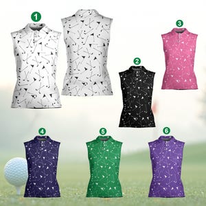 Retro Golf Polo Shirt, Golf Club Pattern Polo Shirt, Men Women Sleeveless Golf Polo Shirt, Summer Golf Outfit For Golfers, Team Golf Shirt