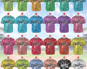 Custom Name Glitter Baseball Jersey, Personalized Team Group Matching Jersey, Faux Glitter, Baseball Team Support, Cheer Glitter Jersey