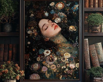 Dreaming Ophelia – Gothic Pre-Raphaelite Floral Wall Art | Dark Romantic Digital Download