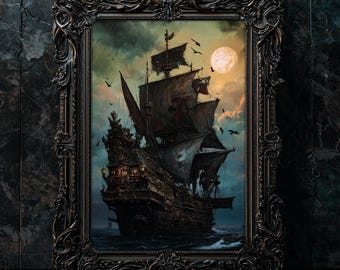 Gothic Haunted Ship Print: Dark Nautical Wall Art (Digital Download