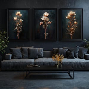 Dark Floral Art Prints Bundle | Moody Gothic Botanical Wall Art | Digital Download for Home Decor | Set of 3 Prints | Gothic Nature Decor