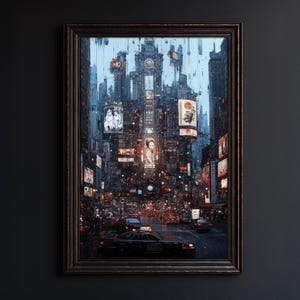 Cyberpunk Cityscape Digital Art – Neon Noir Futuristic Wall Print | Gothic Cyberpunk City