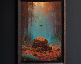 Sword in the Stone Gothic Print: Arthurian Legend Excalibur Art (Digital Download