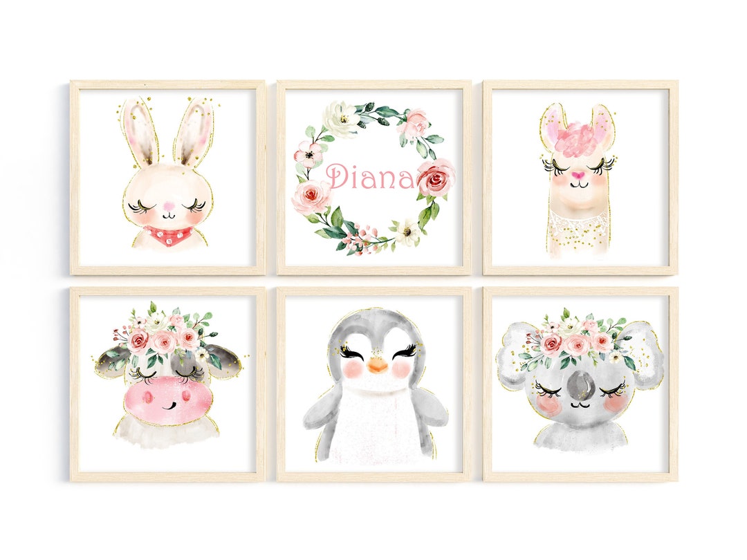 Nursery Wall Art Prints, Baby Animal Prints Set of 6, Safari Nursery