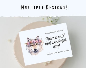 Cute Simple Floral Wolf Birthday Invitation Editable Printable