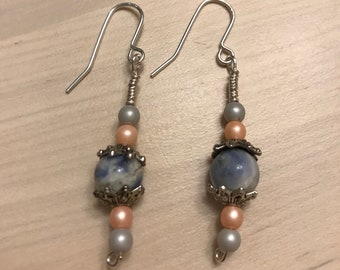 Earrings handmade lapislazuli gemstone with silver plated copper