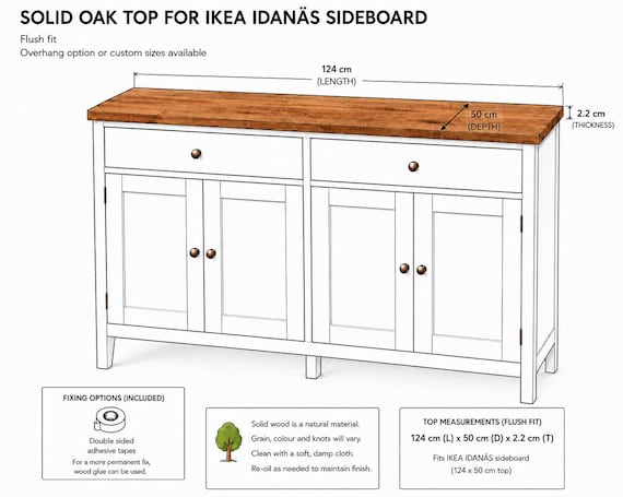 Eiche Top | IKEA Idanas Sideboard | Massivholz Eiche | 124 x 50cm | Geschliffen
