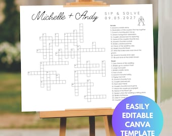 Fully Custom Sip and Solve Wedding Crossword Puzzle Sip and Solve Crossword Custom Crossword Wedding Sip and Solve Template Wedding Signs