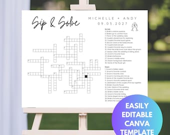 Sip and Solve Wedding Crossword Puzzle Sip and Solve Crossword Custom Crossword Wedding Sip and Solve Template Wedding Signs Keepsake