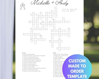 Customizable Sip and Solve Wedding Crossword Puzzle Sip and Solve Crossword Personalized Large Crossword Wedding Template Wedding Signs