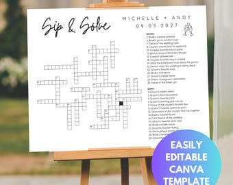Sip and Solve Wedding Crossword Puzzle Sip and Solve Crossword Custom Crossword Wedding Sip and Solve Template Wedding Signs Wedding Favours