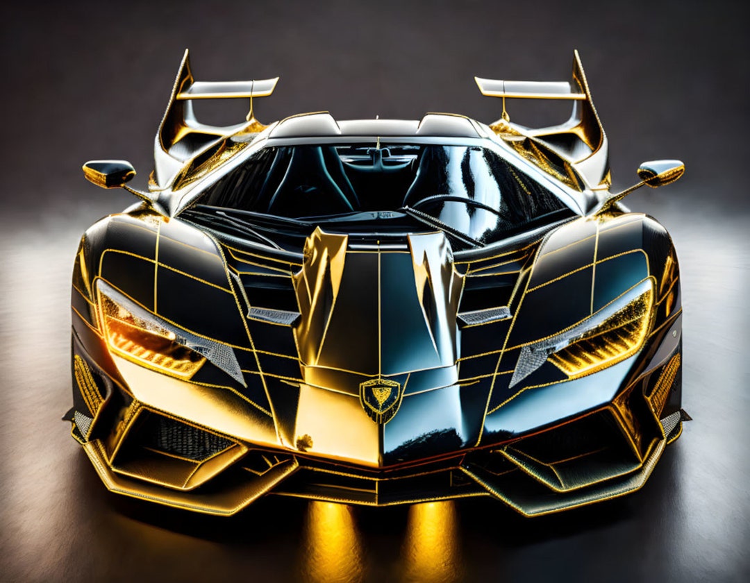 Lamborghini Jet Black Lamborghini With Gold Trim, Digital Art, 9:7, Crisp Quality