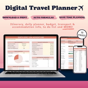 Instant Download Digital Travel Holiday Planner | Google Sheets & Excel