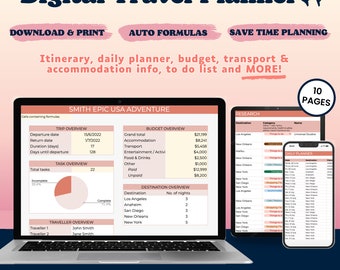 Instant Download Digital Travel Holiday Planner | Google Sheets & Excel