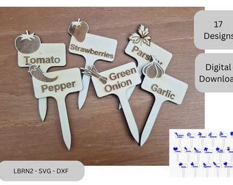 植物ラベルとマーカー、ガーデンマーカー - デジタルダウンロード - レーザーカッター用の SVG、LBRN2、DXF、AI ファイル