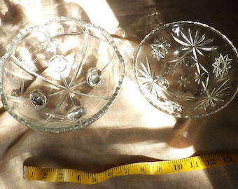 Vintage cut glass pair, fruit bowls with legs