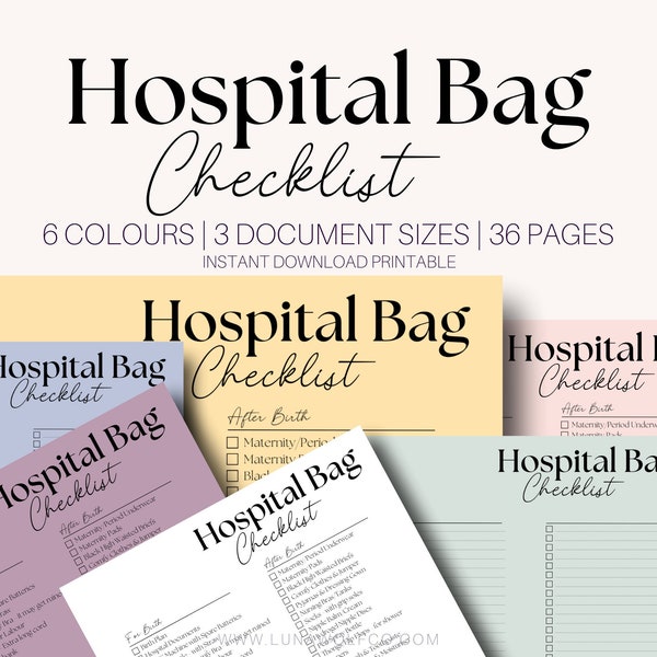 Hospital Bag Checklist Printable, Birth Labor Delivery Bag Packing List Minimalist Instant Download Digital Planner Pregnancy Baby Maternity