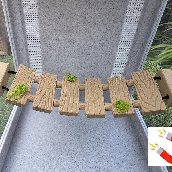 Wood Effect Rope Bridge (MAGNET version) For Inverts | Jumping Spiders | Mantis | Decoration | 3D Printed