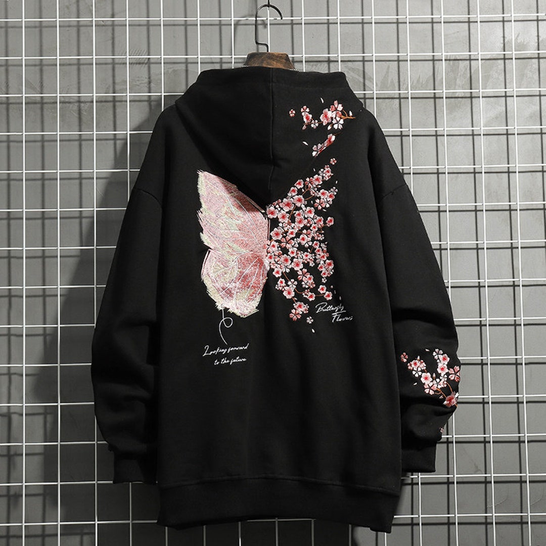 Butterfly Cherry Blossom Embroidery Hoodies Sweatshirts - Etsy