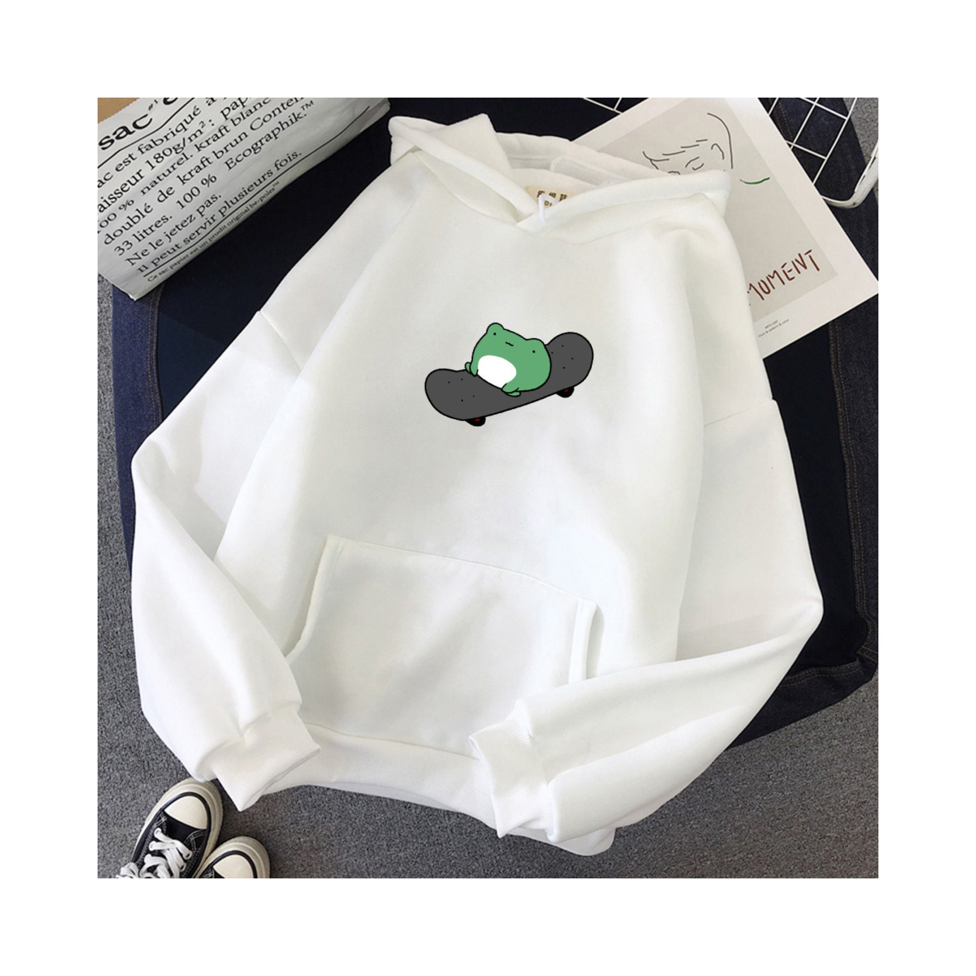 Skateboard Frog Hoodie Cute Hooded Sweatshirt Frog Hoodie Etsy Hong Kong