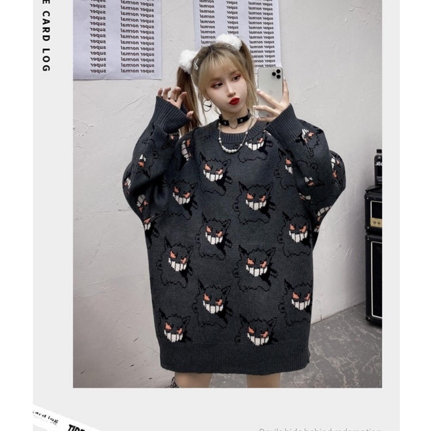 Gengar Inspired Knit Sweater Unisex Graphic Pullover Anime - Etsy