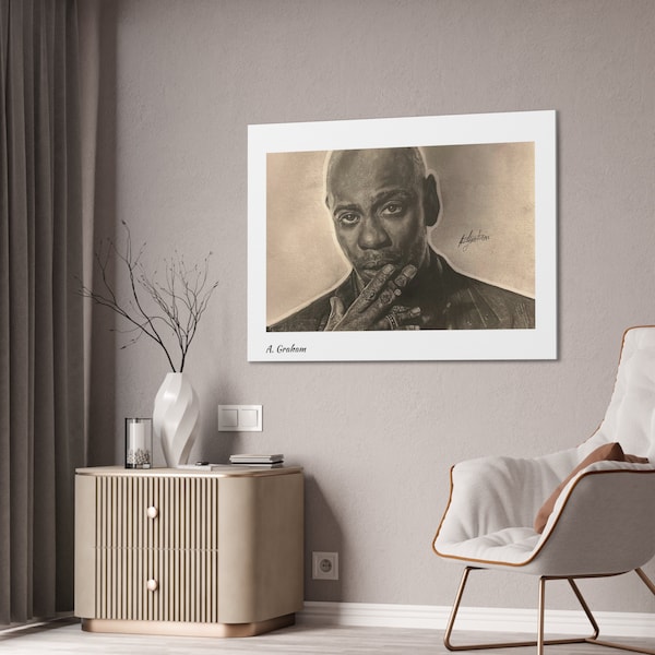 Hand Drawn Pencil Portrait Sketch of Dave Chappelle - Canvas Stretched, 0.75". Wall Art/ Home Decor