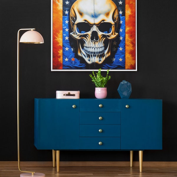 Patriot Skull Graphics Wall Art: A Bold Fusion of Americana and Edgy Cool Downloaded Print. Printable. Skull Decore. Graphics. Vintage Art