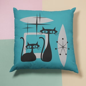 Mid-Century Modern Retro Atomic Cats Throw Pillow