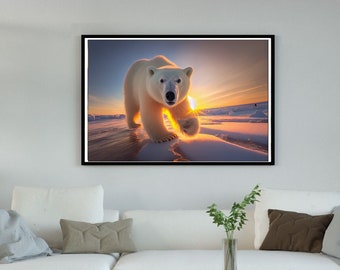 Ice Cold Encounter | Polar Bear Wall Art Photo Wall Art, Art Boho Decor, Photography Poster Print, Colorful Wall Art | Arctic Antarctica