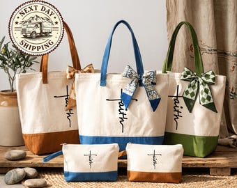 Faith Canvas Tote Bag, Inspirational Scripture Tote, Christian Gift Bag, Religious Quote Tote, Bible Verse Carry Tote