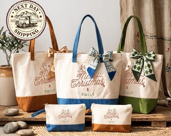 Custom Merry Christmas Tote Bag, Festive Holiday Canvas Bag for Gifts, Shopping, Winter Decor and Seasonal Celebrations
