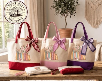 Floral Books Canvas Tote Bag, Librarian Book Lover Gift, Gift For Reader, Book Club Tote Bag, Bookworm Gifts