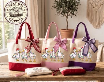 Funny Christmas Duck Tote Bag, Holiday Duck Design Tote, Festive Winter Bag, Seasonal Gift Tote, Merry Christmas Tote