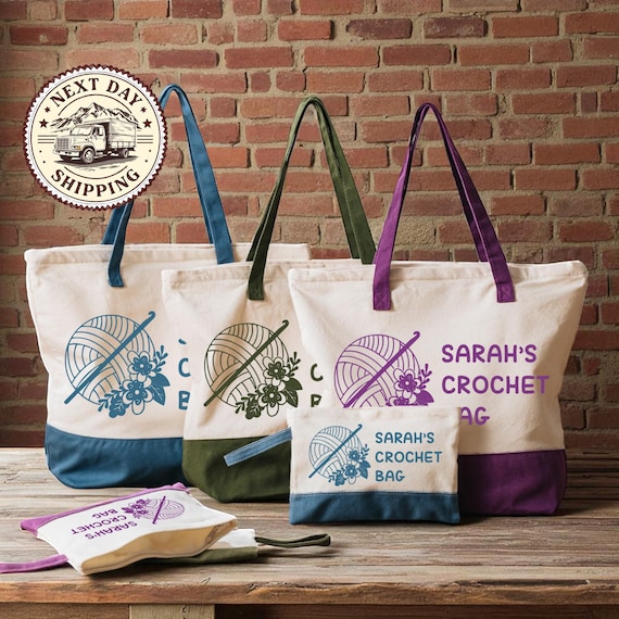 Personalized Crochet Tote Bag, Custom Yarn Lover Gift, Custom Knitting Tote Bag