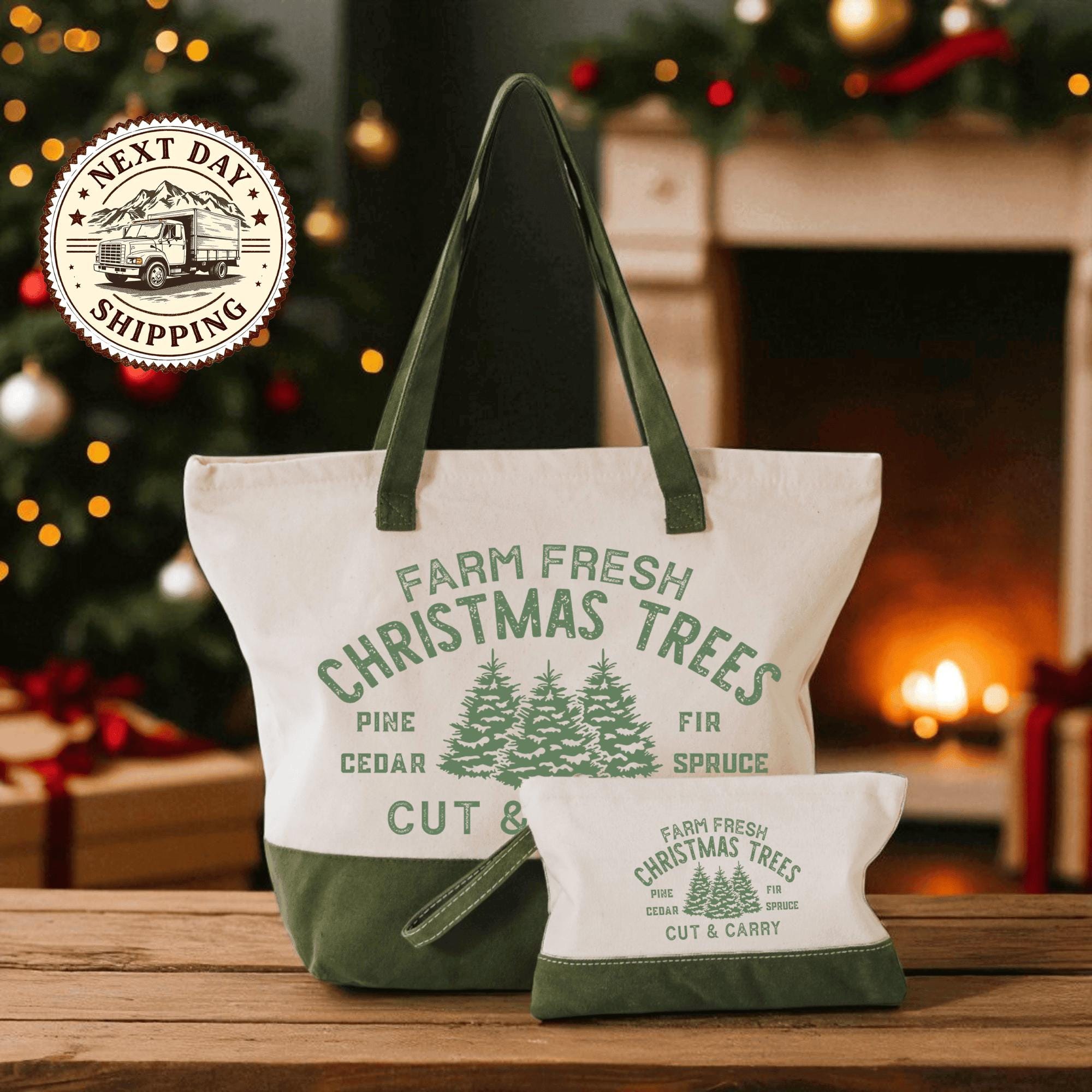 Farm Fresh Trees Christmas Tote Bag, Canvas Tote Bag, Christmas Gift, Holiday Tote Bag, Christmas Tote, Sturdy Reusable Bag, Aesthetic Tote